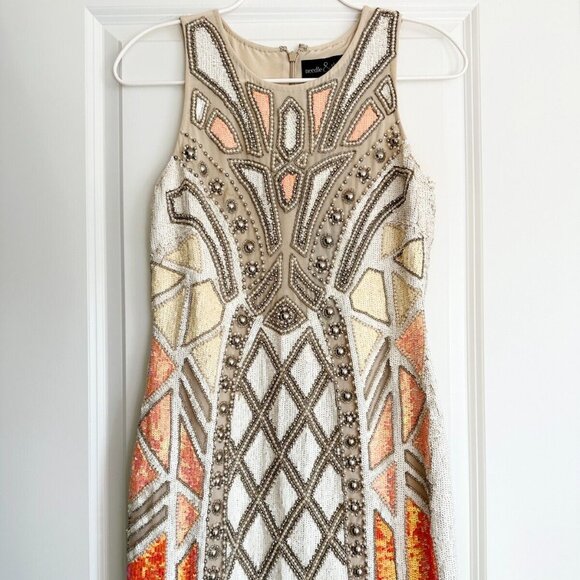 NWT Needle & Thread Geo Sundown Sequin Bead Embellished Mini Dress Size 4